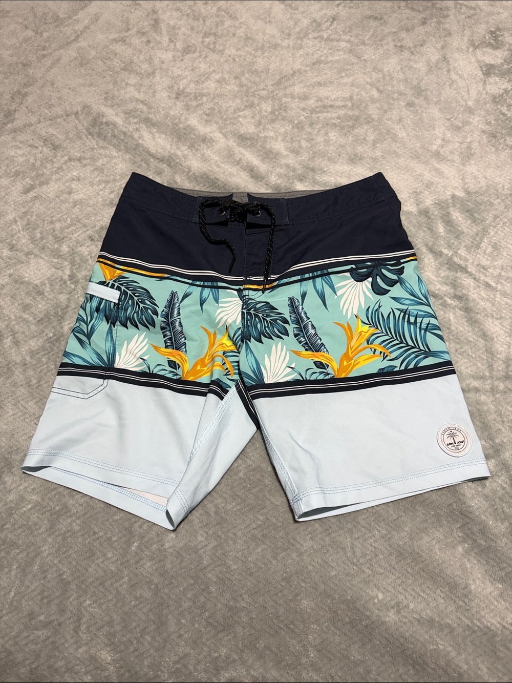 Ron Jon Men's Navy, Light Blue & Teal Tropical Board Shorts